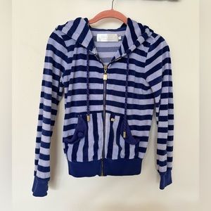 Kritik Navy Stripes Towel Fabric Hoodie in Size M